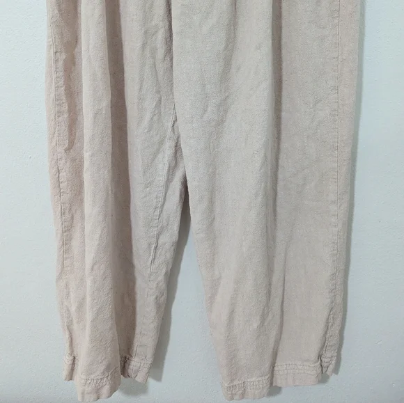 Free People Calla Pleated Trousers Pants Mid Rise Tapered Linen Blend Khaki 12 - Picture 6 of 12